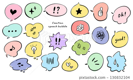 Colorful hand drawn emotion speech bubble icon set 130832104