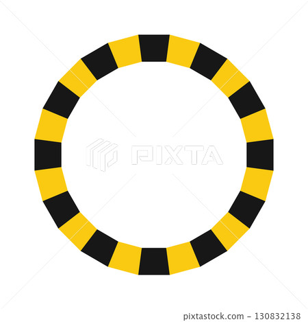 Abstract warning circle with alternating yellow and black geometric segments. Caution symbol, hazard ring, safety sign concept. Minimalist industrial design for construction, danger, security themes 130832138