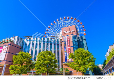 Yokohama cityscape, Japan, September 8. View of Center-Kita Station, Tsuzuki Hankyu Ferris wheel, and more. 130832288