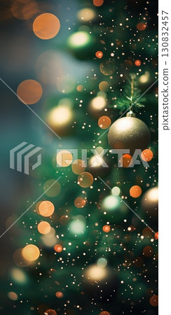 A Christmas tree decorated with colorful Christmas balls against a festive bokeh background with copyspace A Christmas tree decorated with colorful Christmas balls against a festive bokeh background with copyspace 130832457