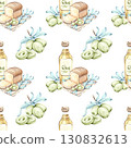 Olives and olive oil seamless pattern background wallpaper illustrating the essence of Italian cuisine and natures beauty featuring fresh olives healthy bread and vibrant colors that celebrate 130832613