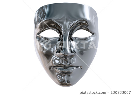 3D chrome mask of a human face. AI-generated item 130833067
