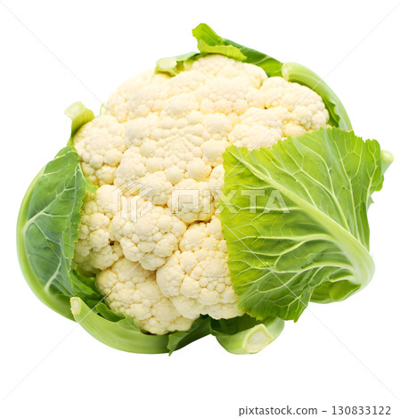 Fresh Cauliflower with Green Leaves Isolated on White Background 130833122