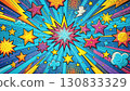 Colorful comic book style background featuring exploding star with motion blur and speed lines. 130833329