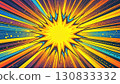 Colorful radial speed lines and halftone dots, creating dynamic comic book style background. 130833332