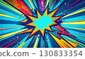 Vibrant starburst exploding on colorful comic book background, radiating energy and excitement. 130833354