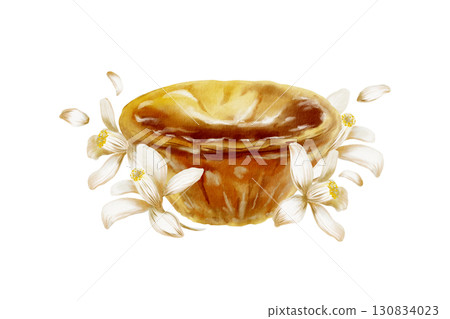 Pastel de nata-traditional Portuguese dessert with lemon tree flowers.Hand-drawn food watercolor illustration with creamy texture,golden crispy crust.For bakery branding,travel blogs about Portugal Pastel de nata-traditional Portuguese dessert with lemon tree flowers.Hand-drawn food watercolor illustration with creamy texture,golden crispy crust.For bakery branding,travel blogs about Portugal 130834023