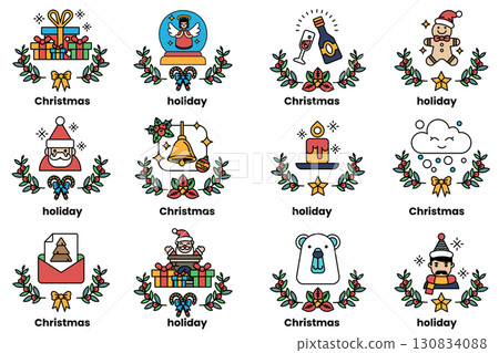set of illustrations in the concept of Christmas and holidays in a line style set of illustrations in the concept of Christmas and holidays in a line style 130834088