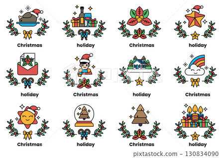 set of illustrations in the concept of Christmas and holidays in a line style set of illustrations in the concept of Christmas and holidays in a line style 130834090