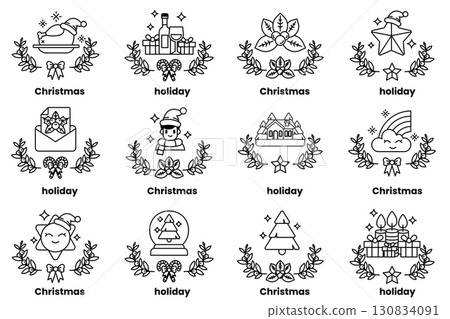set of illustrations in the concept of Christmas and holidays in a line style set of illustrations in the concept of Christmas and holidays in a line style 130834091