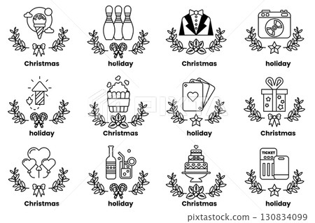set of illustrations in the concept of Christmas and holidays in a line style set of illustrations in the concept of Christmas and holidays in a line style 130834099