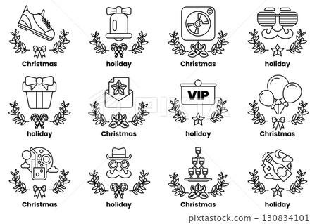 set of illustrations in the concept of Christmas and holidays in a line style 130834101