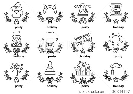 set of illustrations in the concept of Halloween and holidays in a line style 130834107
