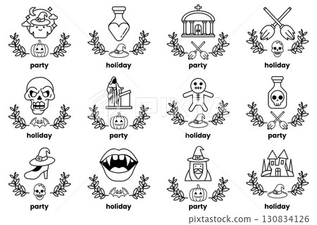set of illustrations in the concept of Halloween and holidays in a line style set of illustrations in the concept of Halloween and holidays in a line style 130834126