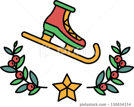 A cartoon drawing of a skater with a red and green boot on a white background 130834154