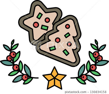A cookie shaped like a star and a tree is on a white background 130834158
