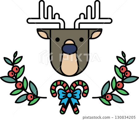 A deer head with a bow and berries surrounding it A deer head with a bow and berries surrounding it 130834205