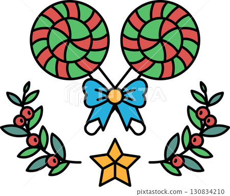 A drawing of two lollipops with a bow and a star 130834210