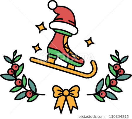 A cartoon drawing of a skater with a red hat and green and red boots A cartoon drawing of a skater with a red hat and green and red boots 130834215