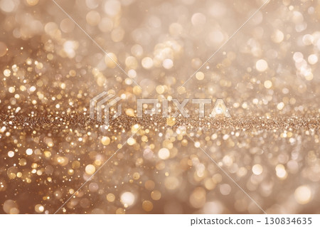 Golden sparkle glitter blurred background. Glittering sequins wall. Blank empty textured effect. Creative bright vibrant gold color backdrop. Shiny lights wallpaper ads, gifts wrap, web design. Banner 130834635