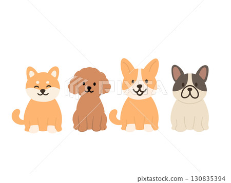 Illustration of dogs sitting in a row 130835394