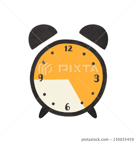 Simple alarm clock with 9 o'clock to 5 o'clock time range. Watercolor hand-drawn illustration. Simple alarm clock with 9 o'clock to 5 o'clock time range. Watercolor hand-drawn illustration. 130835459