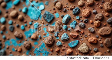 Wild Clay Spectroscopy Chemical analysis visualization of natural earth pigments creating abstract mineral composition map in trending artisanal material palette 130835534