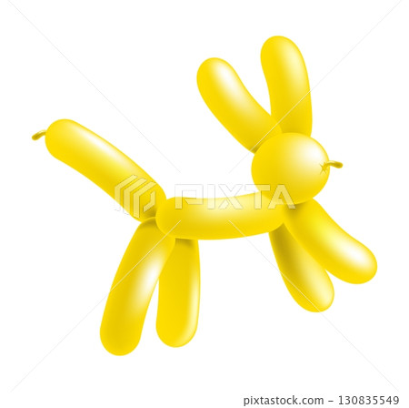 Yellow inflatable balloon twisted by a skilled magician into shape of a funny animal with long ears. Realistic vector isolated on white background 130835549