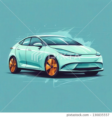 an AI Image Generator, Modern Electric Car in Vibrant Blue with Futuristic Design 130835557