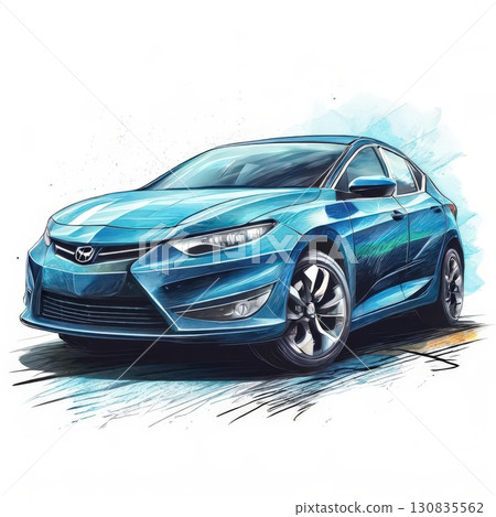 an AI Image Generator, Modern Electric Car in Vibrant Blue with Futuristic Design 130835562