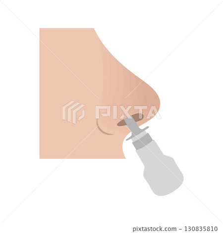 Person using nasal spray for sinus congestion relief 130835810