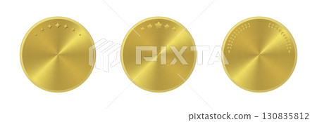 Golden medallions with radial gradient and stars and laurel decorations 130835812