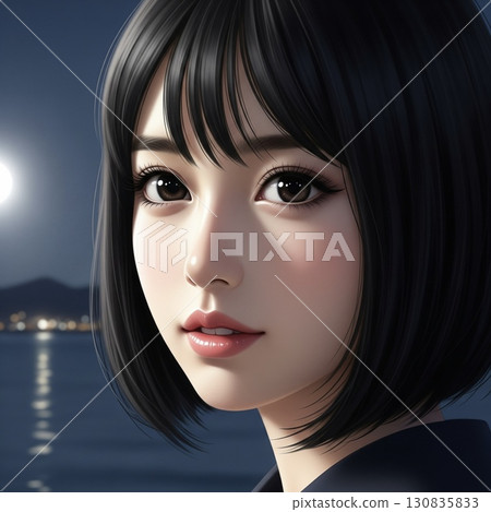 夜晚的海中美麗的女孩 130835833