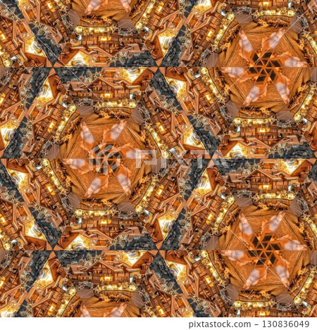 Artistic print design with candle lights sparkling shadow effects for celebrating Jews Hanukkah festival. Decorating art for table cloth, banner, poster, invitation card, flyer background printing 130836049