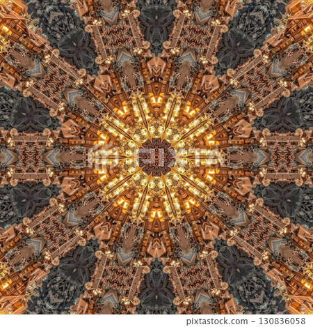 Artistic print design with candle lights sparkling shadow effects for celebrating Jews Hanukkah festival. Decorating art for table cloth, banner, poster, invitation card, flyer background printing 130836058