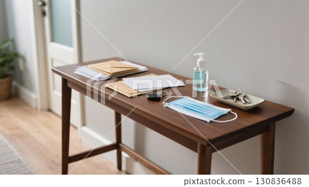 Table With Essentials for Daily Tasks in a Residential Space During the Day 130836488