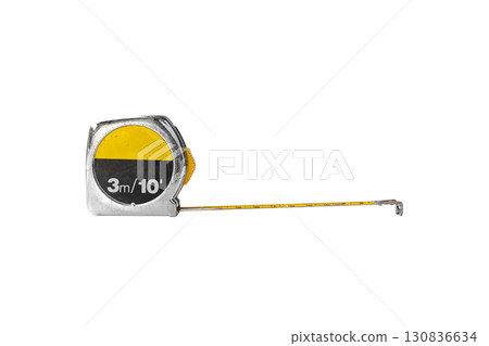 Steel measuring tape 3m 10ft isolated on white background Steel measuring tape 3m 10ft isolated on white background 130836634