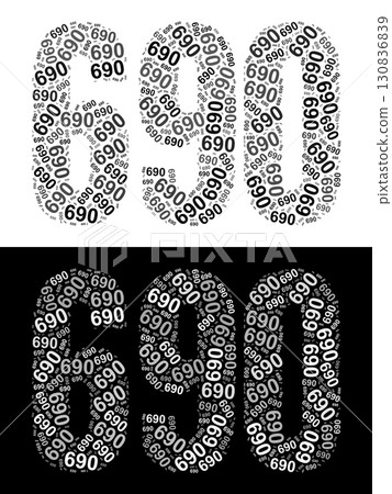 Typography illustration of 690 made from repeating numbers in black and white Typography illustration of 690 made from repeating numbers in black and white 130836839