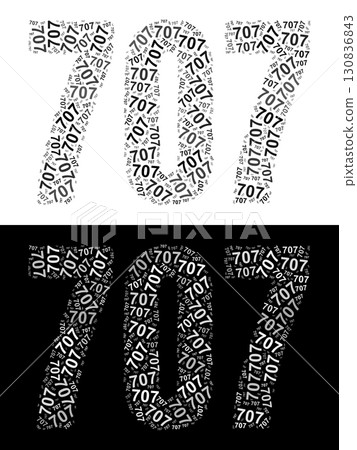 Typography illustration of 707 made from repeating numbers in black and white Typography illustration of 707 made from repeating numbers in black and white 130836843
