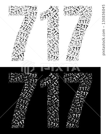 Typography illustration of 717 made from repeating numbers in black and white 130836845