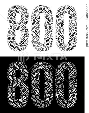 Typography illustration of 800 made from repeating numbers in black and white Typography illustration of 800 made from repeating numbers in black and white 130836856