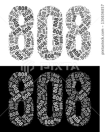 Typography illustration of 808 made from repeating numbers in black and white Typography illustration of 808 made from repeating numbers in black and white 130836857