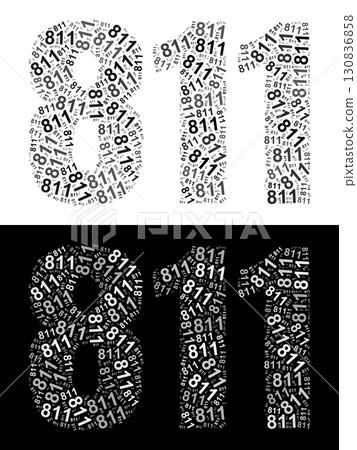 Typography illustration of 811 made from repeating numbers in black and white Typography illustration of 811 made from repeating numbers in black and white 130836858