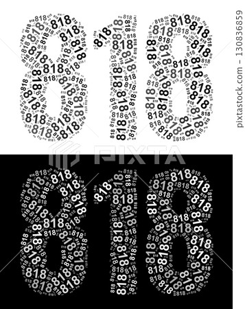 Typography illustration of 818 made from repeating numbers in black and white Typography illustration of 818 made from repeating numbers in black and white 130836859