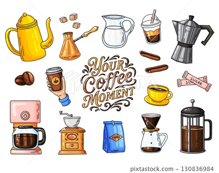Coffee Elements Hand Drawn Doodle Collection 130836984