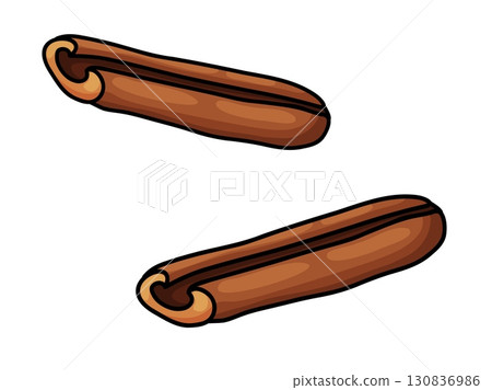 Two Cinnamon Sticks Hand Drawn Doodle 130836986