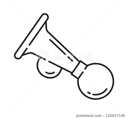 Infant breastfeeding breast milk pump line icon or label. Infant nursing line vector pictogram, motherhood breast milk pump outline sign. Breastfeeding thin line icon or woman lactation symbol 130837146