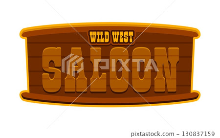 Western saloon signboard and Wild West Y2K groovy sticker. Wild West history 60s vector label, Texas cowboy retro tag. Western country culture patch or sticker with saloon wooden sign and typography 130837159