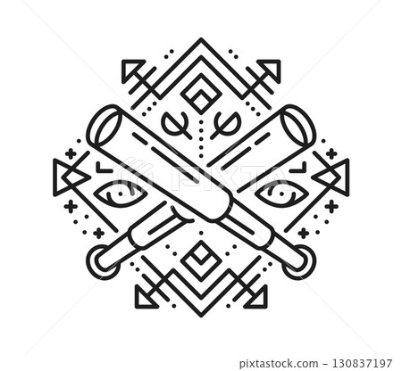 Pirate crossed spyglasses esoteric line symbol. Filibuster sailing magic outline vector tattoo, corsair pirate marine sacred lineart symbol. Buccaneer esoteric sign with medieval telescope or spyglass Pirate crossed spyglasses esoteric line symbol. Filibuster sailing magic outline vector tattoo, corsair pirate marine sacred lineart symbol. Buccaneer esoteric sign with medieval telescope or spyglass 130837197