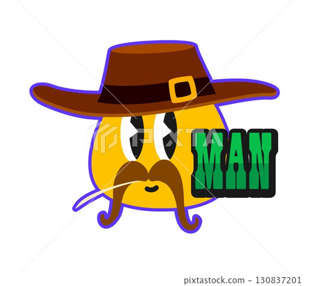 Western cowboy Western and Wild West Y2K groovy sticker or hippie print. Texas country culture retro vector label, Wild West history tag. American cowboy sticker with funny emoji wearing cowboy hat 130837201